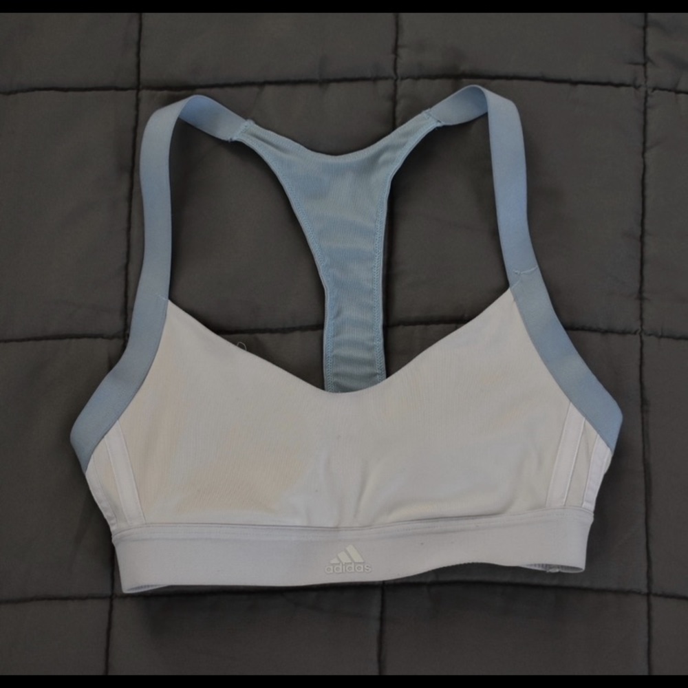 Adidas Sports Bra Youth Large Light Blue Light Grey Trim